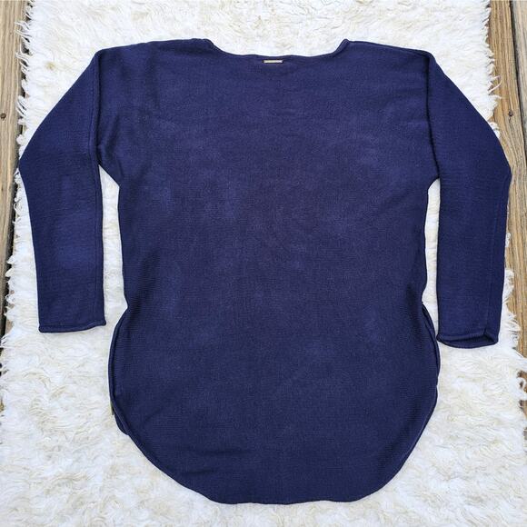 Side Zip Sweater Michael Kors MMK Blue Size Medium Hi Low Round Hem Knit Top M - Picture 8 of 9